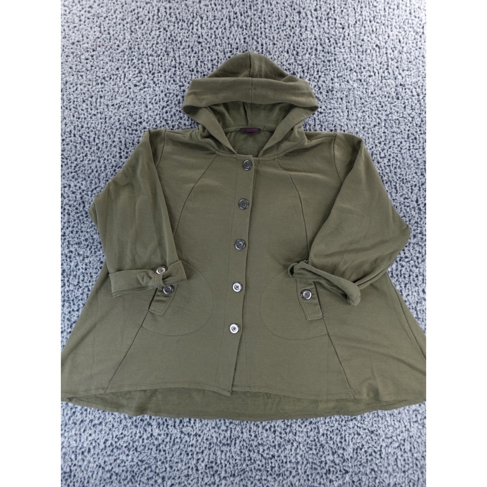 Christian Siriano Olive Green Hooded Button Front Tunic Jacket 2X